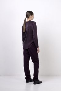 Black ODOWD label silky shirt with the relaxed pant. Source credit: Flaunter / www.flaunter.com